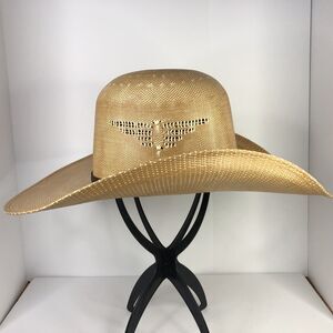Resistol Cowboy Hat Tan Size US 6 3/4 Woven Straw Open Crown Western Wear